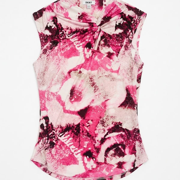 DKNY Magenta Abstract Print Twist-Neck Blouse Medium size