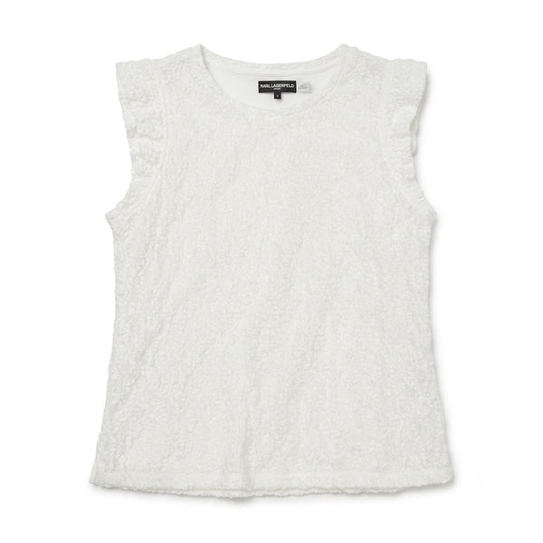 Karl Lagerfeld Bouclé Ruffle-Sleeve Top – White LARGE