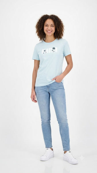 PUMA Floral Logo Graphic Tee – Ice Blue LARGE
