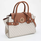 Michael Kors White/Tan Signature Coated Canvas and Leather Carmen Satchel