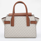 Michael Kors White/Tan Signature Coated Canvas and Leather Carmen Satchel