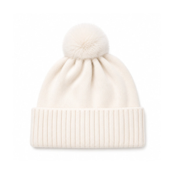 Juicy Couture Knit Beanie In White Baby Pink