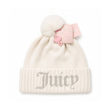 Juicy Couture Knit Beanie In White Baby Pink