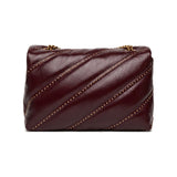 PINKO Love Puff Classic Shoulder Bag in Burgundy Diagonal Quilt with Micro-Studs