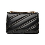 Pinko Love Puff Classic Crossbody Bag in Black Diagonal Quilt With Micro-studs