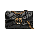 Pinko Love Puff Classic Crossbody Bag in Black Diagonal Quilt With Micro-studs