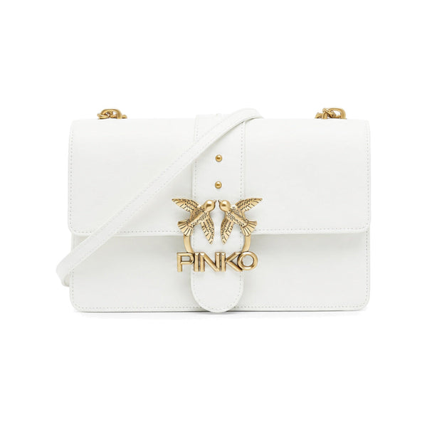 Pinko Love Classic Shoulder Bag in White Smooth Leather