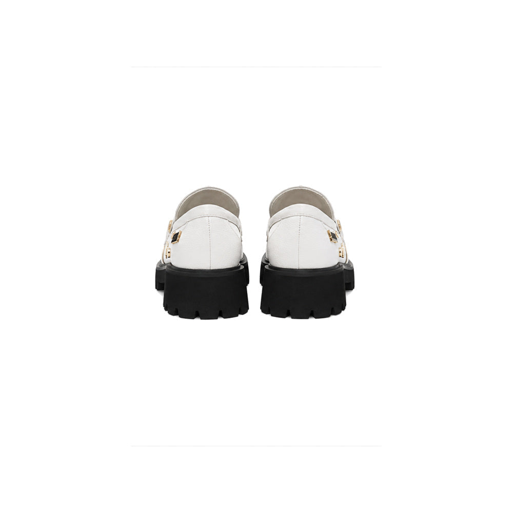 Karl Lagerfeld Paris Gaston Lug Loafers Shoes in White Leather
