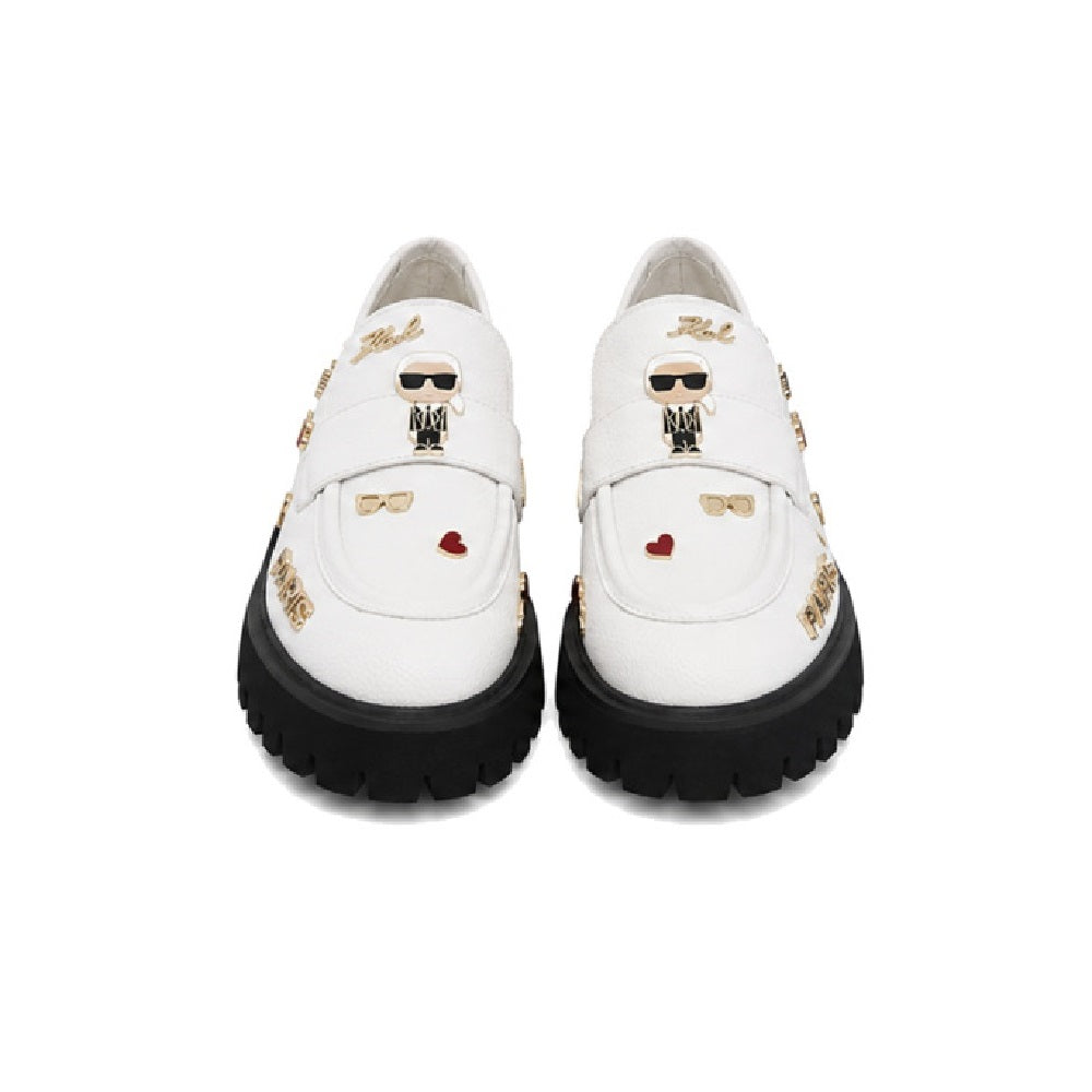 Karl Lagerfeld Paris Gaston Lug Loafers Shoes in White Leather