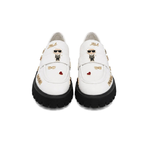Karl Lagerfeld Paris Gaston Lug Loafers Shoes in White Leather