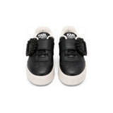 Karl Lagerfeld Paris Black Embellished Buckle Platform Sneakers - Size 6