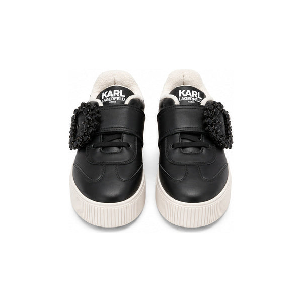 Karl Lagerfeld Paris Black Embellished Buckle Platform Sneakers - Size 6