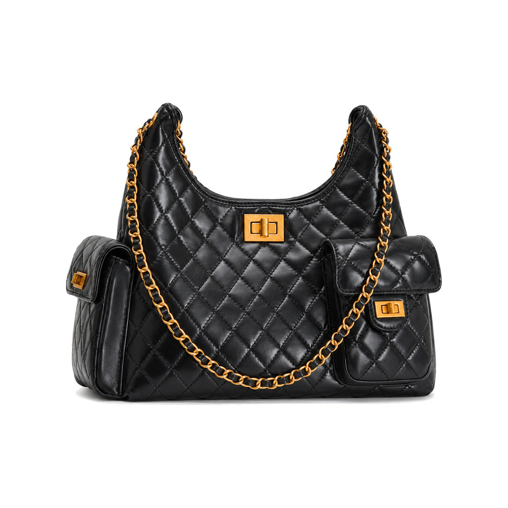 JW PEI Vivian Multi-Pocket Chain Hobo Bag in Black