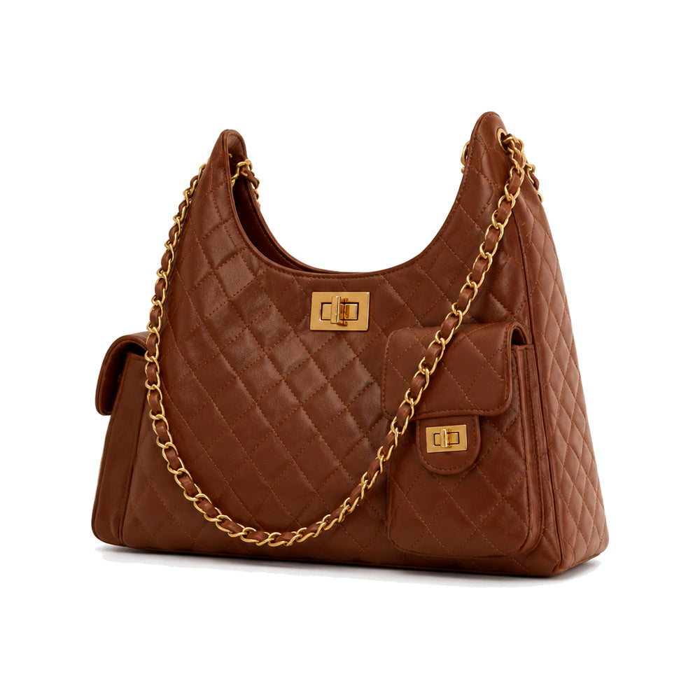 JW PEI Vivian Multi-Pocket Chain Hobo Bag in Brown