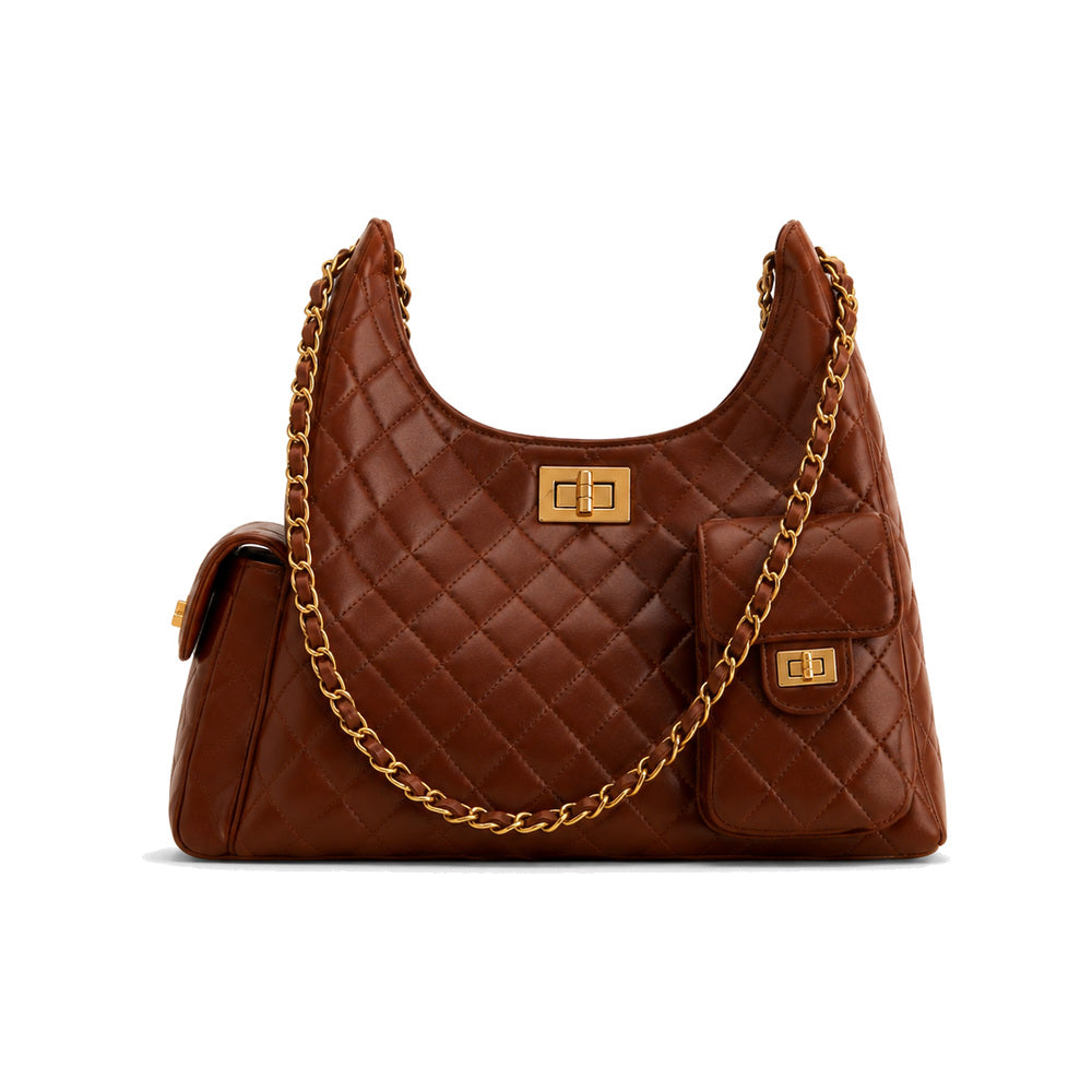 JW PEI Vivian Multi-Pocket Chain Hobo Bag in Brown
