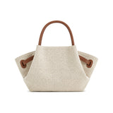 JW PEI Hana Mini Faux Straw Tote Bag in Beige & Brown Canvas