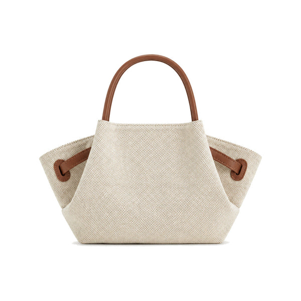 JW PEI Hana Mini Faux Straw Tote Bag in Beige & Brown Canvas