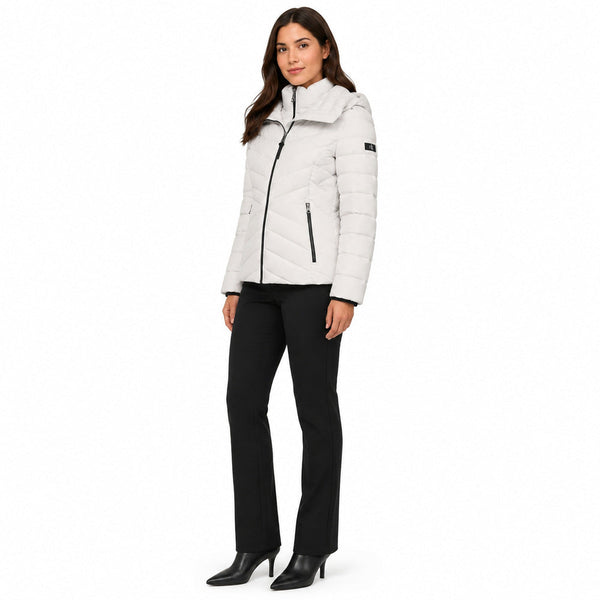 DKNY Asymmetrical Zip Puffer Jacket In White