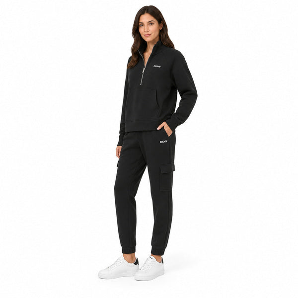 DKNY Quarter-Zip Sweatshirt And Cargo Jogger Set In Black