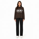 DKNY Jeans Intarsia Logo Mock-Neck Sweater in Brown