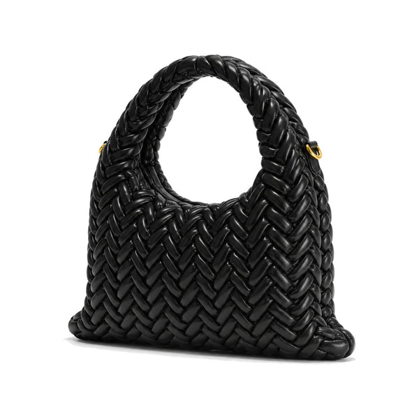 JW PEI Cora Woven Mini Tote Bag in Black with Braided Handles
