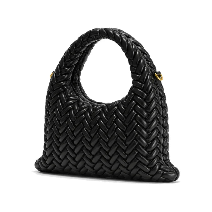 JW PEI Cora Woven Mini Tote Bag in Black with Braided Handles