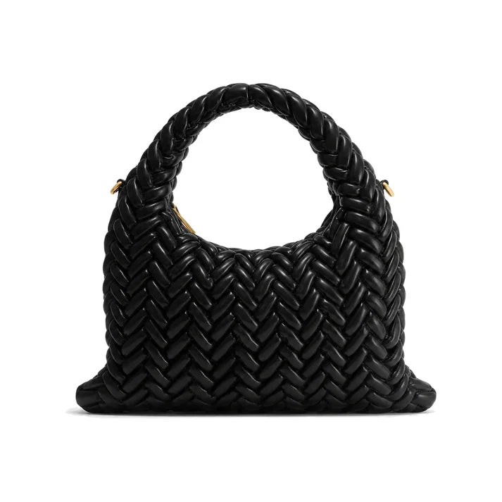 JW PEI Cora Woven Mini Tote Bag in Black with Braided Handles