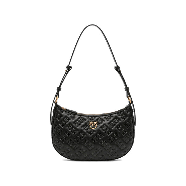 PINKO Love Half Moon Hobo Shoulder Bag in Black Monogram