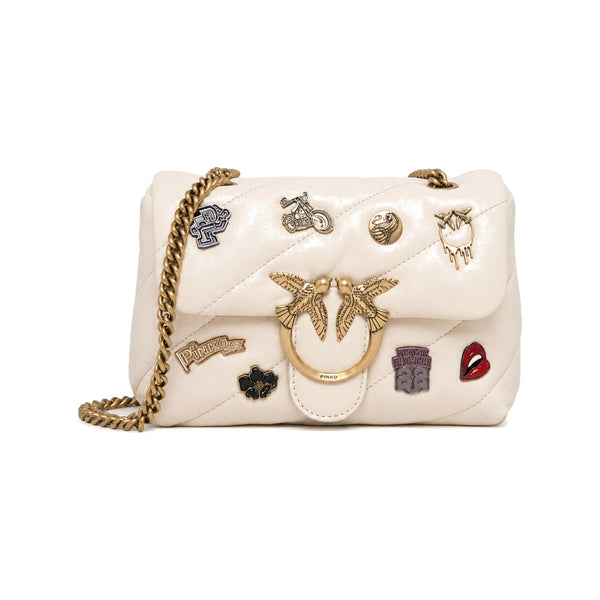 PINKO Love Puff Logo Jewel Mini Bag in Off White with Patches
