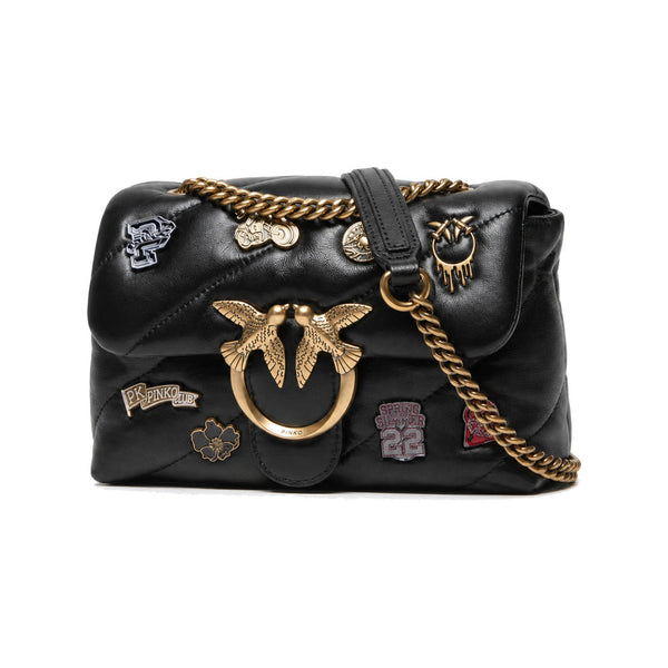 PINKO Love Puff Logo Jewel Mini Bag in Black with Patches