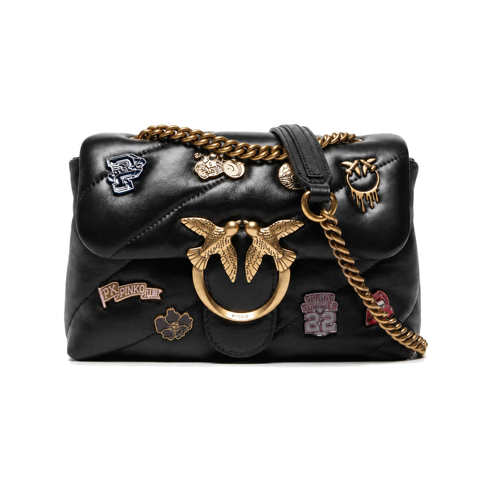 PINKO Love Puff Logo Jewel Mini Bag in Black with Patches