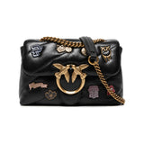 PINKO Love Puff Logo Jewel Mini Bag in Black with Patches