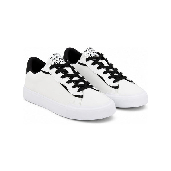 Armani Exchange Icon Low-Top Canvas Sneakers in White and Black