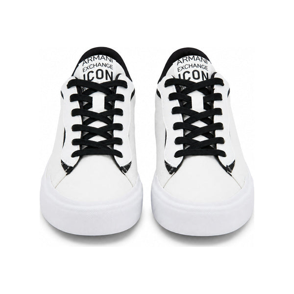 Armani Exchange Icon Low-Top Canvas Sneakers in White and Black