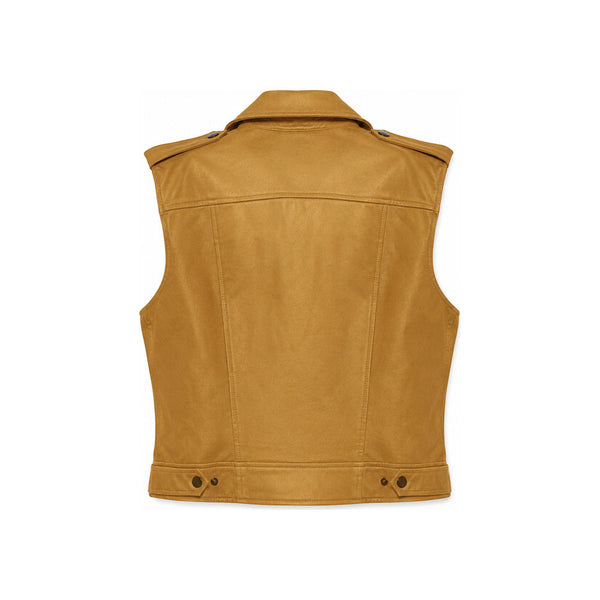 DKNY Faux Leather Moto Vest In Mustard Gold