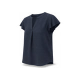Calvin Klein Textured Split V-Neck Short Sleeve Top In Dark Blue