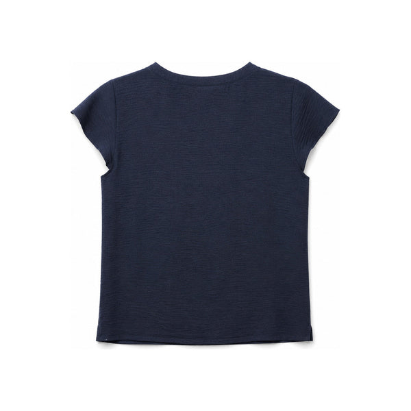 Calvin Klein Textured Split V-Neck Short Sleeve Top In Dark Blue