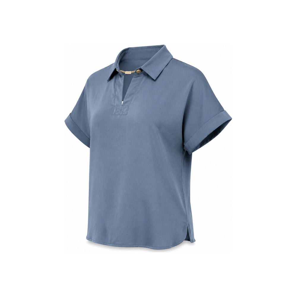 Michael Kors Short Sleeve Polo Blouse In Steel Blue