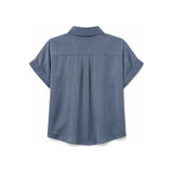 Michael Kors Short Sleeve Polo Blouse In Steel Blue