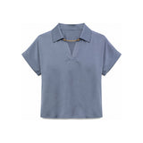 Michael Kors Short Sleeve Polo Blouse In Steel Blue