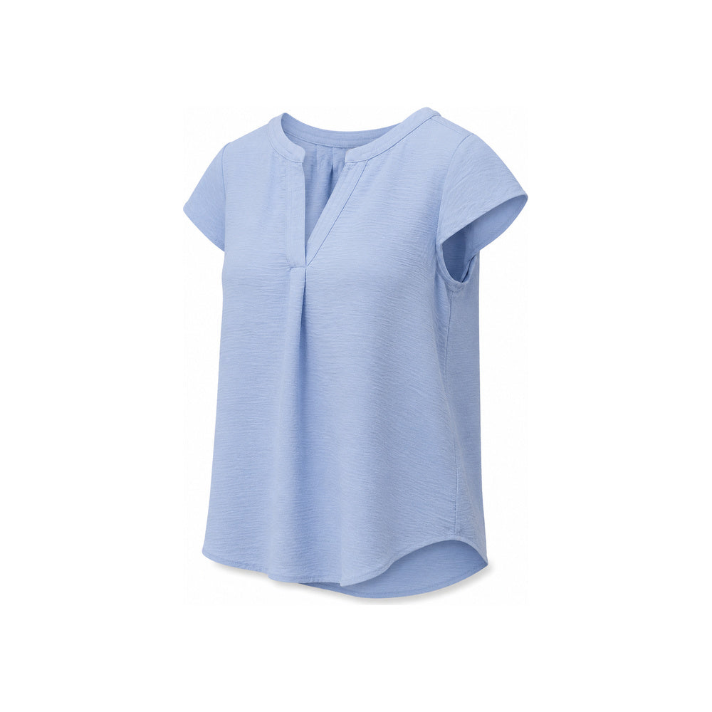 Calvin Klein Textured Split-Neck Short Sleeve Top In Light Blue