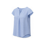 Calvin Klein Textured Split-Neck Short Sleeve Top In Light Blue