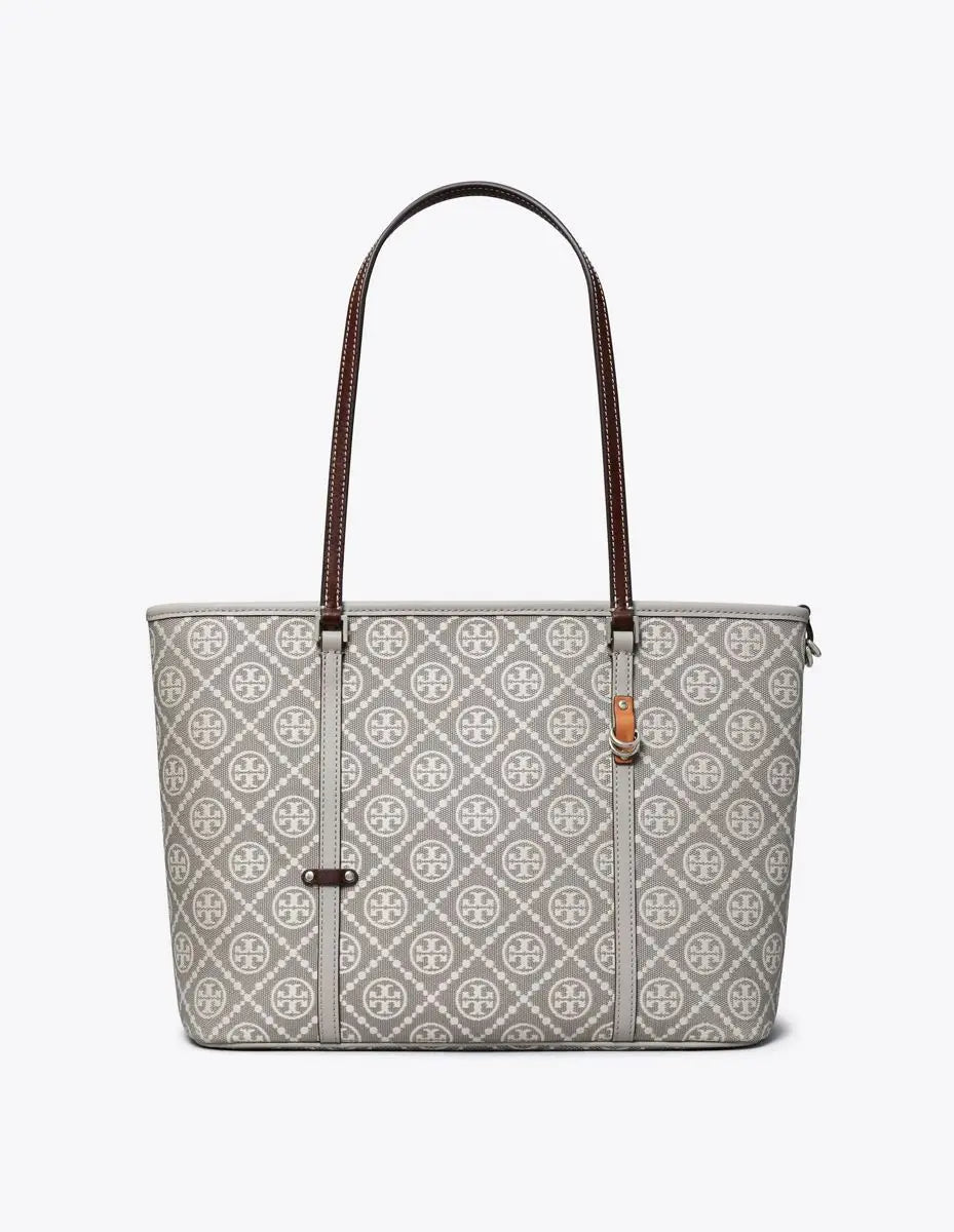 Tory Burch T MONOGRAM UTILITY SMALL ZIP TOTE GRAY