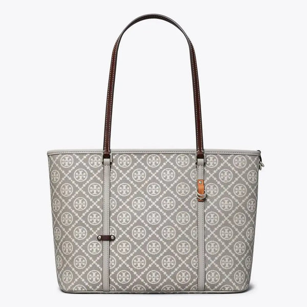 Tory Burch T MONOGRAM UTILITY SMALL ZIP TOTE GRAY