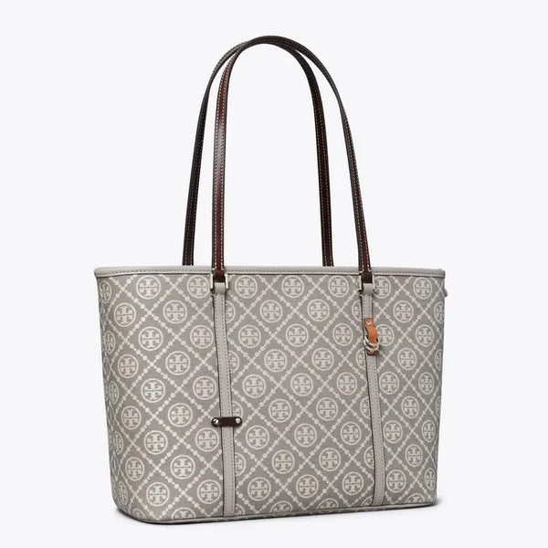 Tory Burch T MONOGRAM UTILITY SMALL ZIP TOTE GRAY